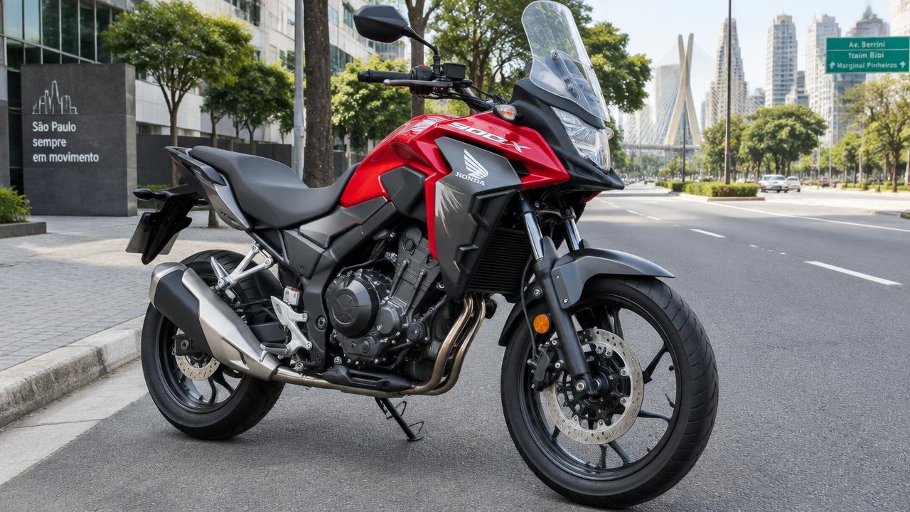 Honda CB 500X ABS 2023 vermelha — lateral dianteira
